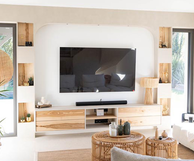 béton ciré mobilier - meuble TV - la teste de buch